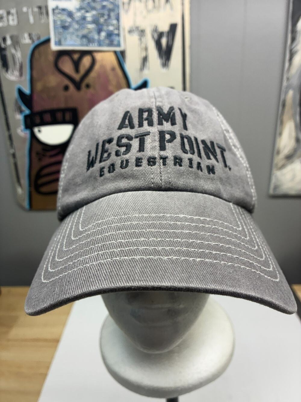 Army West Point Equestrian Hat KC Caps Gray Embroidered One Size Cotton Cap